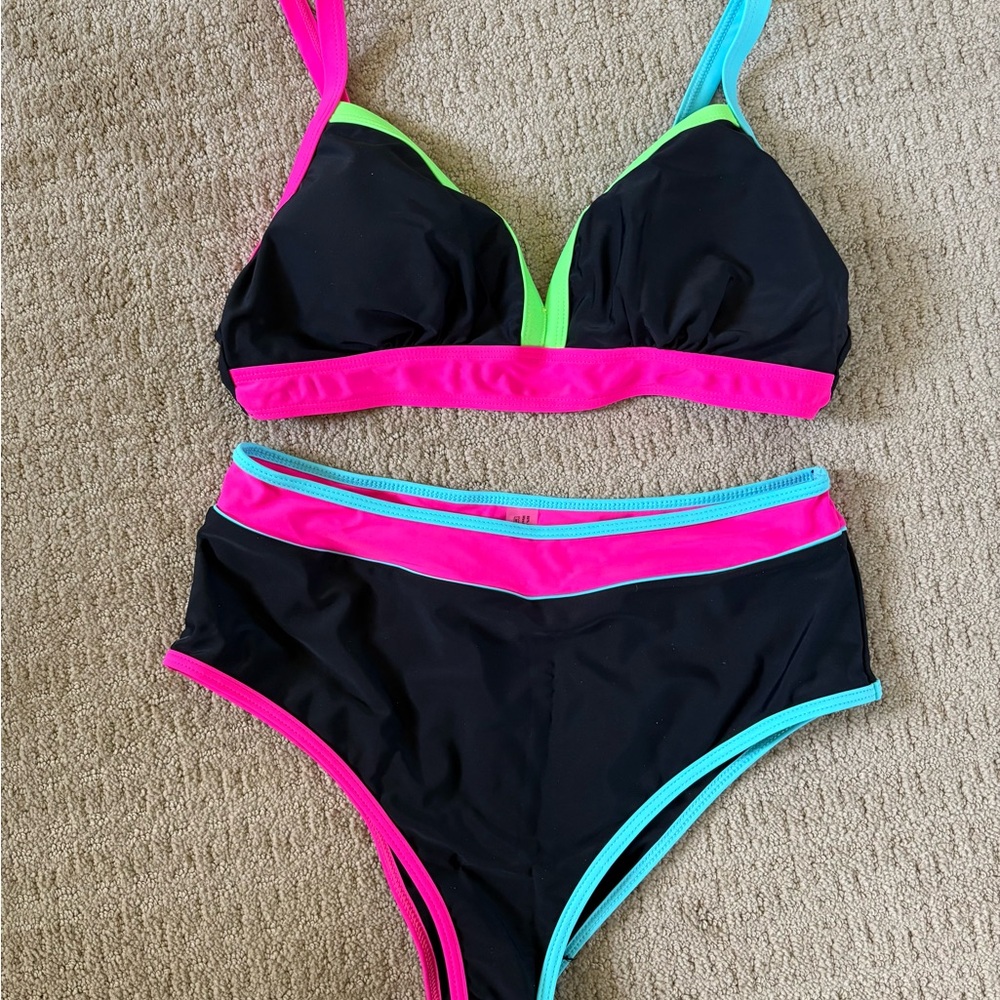 Vibrant Black Bikini with Neon Accents